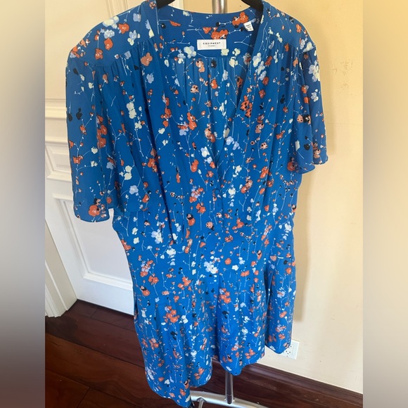 EQUIPMENT FEMME - Blue Floral Short Sleve Silk Dress - Picture 6 of 7